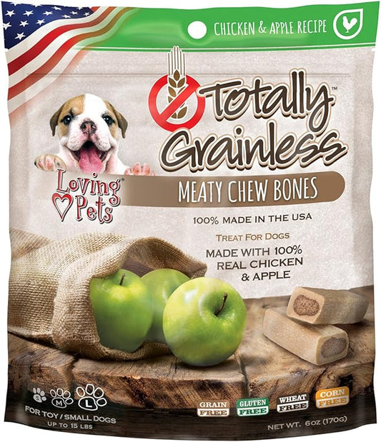Loving Pets Totally Grainless - Chicken and Apple Meaty Chew Bones for Dogs (for Small Dogs Less Than 20 lbs), 6oz