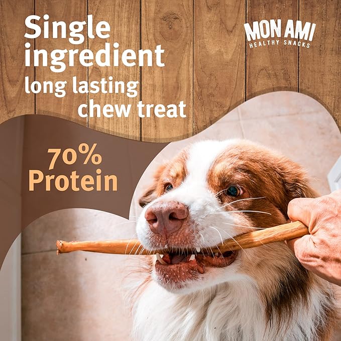 Mon Ami Jumbo Bully Sticks for Large and Small Dogs (11-12 inches, Pack of 8) - Grass Fed Dog Treats - Bully Sticks Natural Dog Treat
