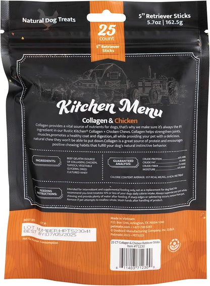 Chicken Collagen Sticks for Dogs, Dog Chews Long Lasting, Rawhide Free, 25 Count, Bully Sticks for Large, Medium, and Small Dogs