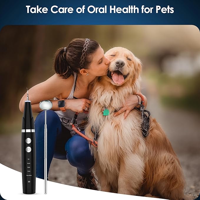 Plaque Remover for Teeth - Pet Ultrasonic Toothbrush Cleaner - Teeth Cleaning Kit for Tartar and Stains - Suitable for Dogs and Cats (Black)