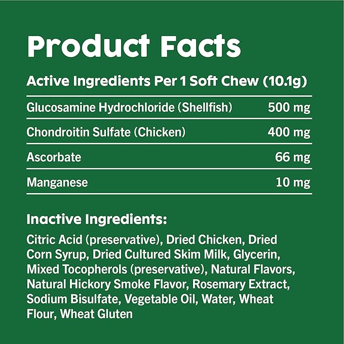 GREENIES Supplements Hip & Joint Supplements for Dogs With Glucosamine and Chondroitin, 80 Count Chicken-Flavor Soft Chews Dog Joint Supplements