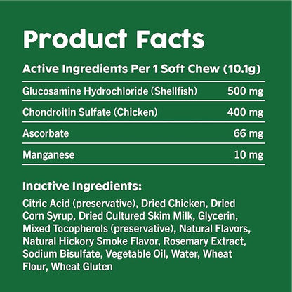 GREENIES Supplements Hip & Joint Supplements for Dogs With Glucosamine and Chondroitin, 80 Count Chicken-Flavor Soft Chews Dog Joint Supplements