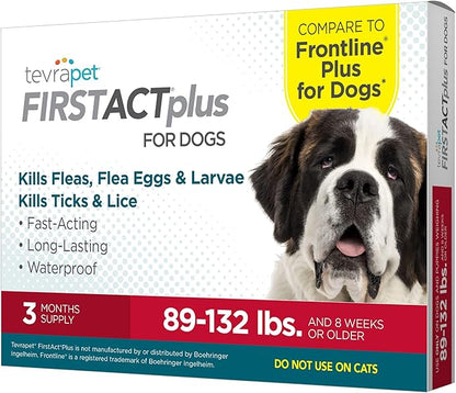 FirstAct Plus Flea Treatment for Dogs, Extra Large Dogs 89+ lbs, 3 Doses, Same Active Ingredients as Frontline Plus Flea and Tick Prevention for Dogs