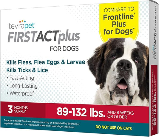 FirstAct Plus Flea Treatment for Dogs, Extra Large Dogs 89+ lbs, 3 Doses, Same Active Ingredients as Frontline Plus Flea and Tick Prevention for Dogs