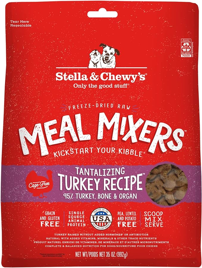 Stella & Chewy's Freeze Dried Raw Tantalizing Turkey Meal Mixer – Dog Food Topper for Small & Large Breeds – Grain Free, Protein Rich Recipe – 35 oz Bag
