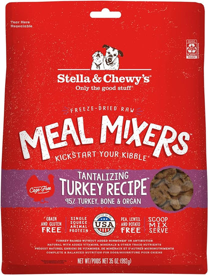 Stella & Chewy's Freeze Dried Raw Tantalizing Turkey Meal Mixer – Dog Food Topper for Small & Large Breeds – Grain Free, Protein Rich Recipe – 35 oz Bag