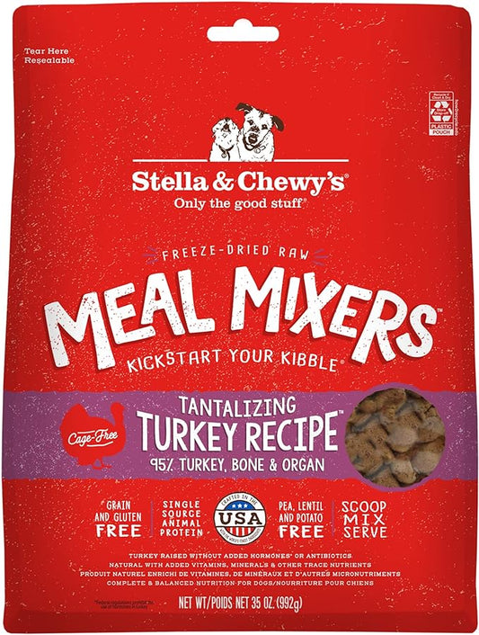 Stella & Chewy's Freeze Dried Raw Tantalizing Turkey Meal Mixer – Dog Food Topper for Small & Large Breeds – Grain Free, Protein Rich Recipe – 35 oz Bag