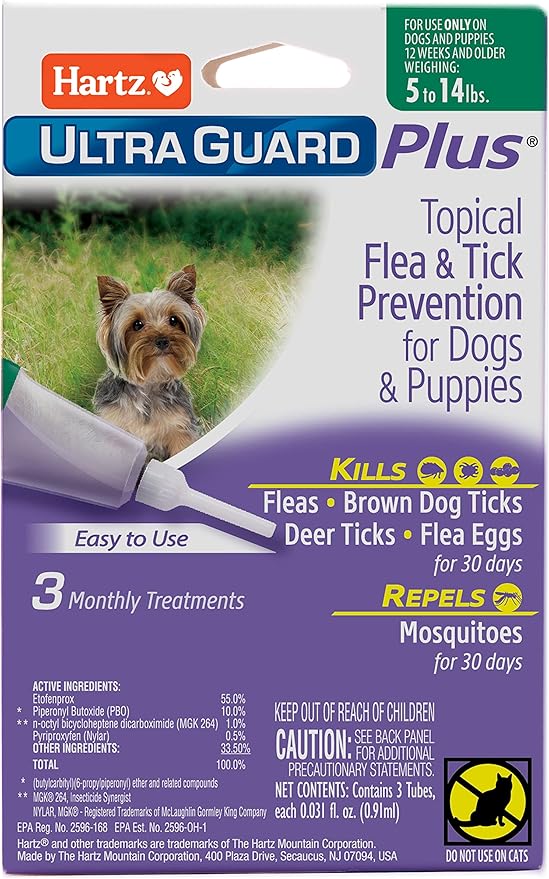 Hartz UltraGuard Plus Topical Flea & Tick Prevention for Dogs and Puppies - 5-15 lbs, 3 Monthly Treatments
