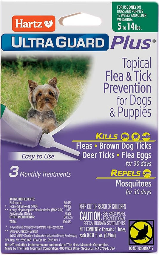 Hartz UltraGuard Plus Topical Flea & Tick Prevention for Dogs and Puppies - 5-15 lbs, 3 Monthly Treatments