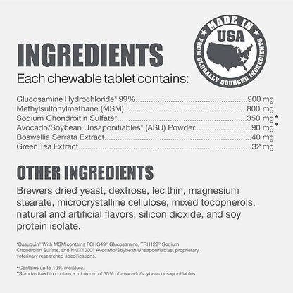 Nutramax Dasuquin with MSM Joint Health Supplement for Large Dogs - With Glucosamine, MSM, Chondroitin, ASU, Boswellia Serrata Extract, and Green Tea Extract, 84 Chewable Tablets