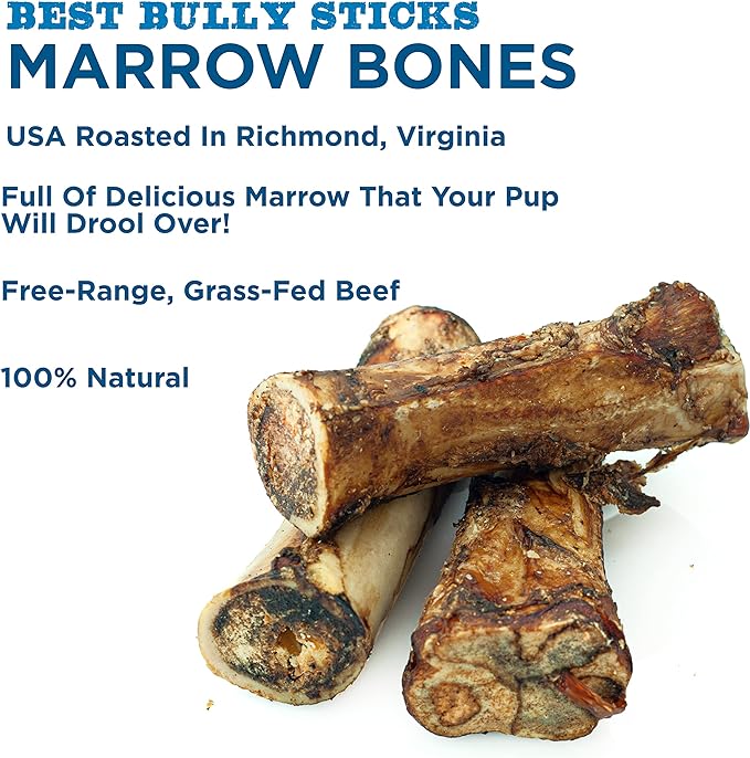 Best Bully Sticks Marrow Bones for Dogs, 3 Pack - USA Packed Healthy Dog Treats, Dog Bones for Large Dogs - Grass-Fed Beef Long Lasting Dog Chews