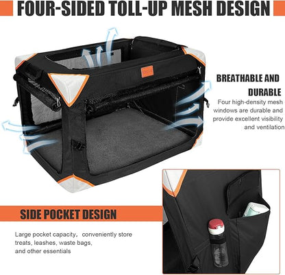 Collapsible Dog Crate-Portable Dog Crates for Small Medium Dogs,4-Door Portable Pet Travel Crate,Sturdy/Breathable/Comfortable,Indoor & Outdoor & Car Back Seat;Soft Dog Blanket