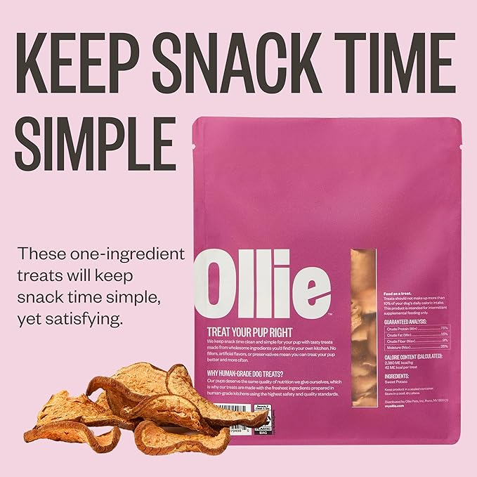 Ollie Sweet Potato Jerky Slices Recipe Dog Treats - Dog Jerky Treats All Natural - Vegan - Healthy Dog Treats - Sweet Potato Jerky for Dogs - Dog Treats 5 Oz.
