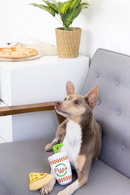 Pearhead Puperoni Dog Toys, Set of 2, Plush Chew Toys, for Pets, Pizza and Drink Dog Toy Set, Must Have Pet Accessories for Dog Owners, Squeaker Toys, All Breeds