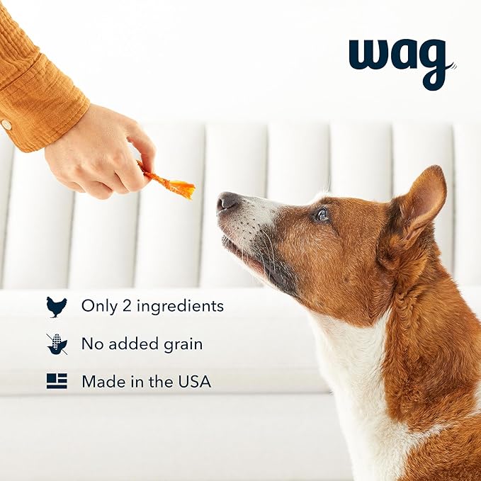 Amazon Brand – Wag Chewy Whole Muscle American Jerky Made in USA Dog Treats – Chicken (1 lb), Grain Free