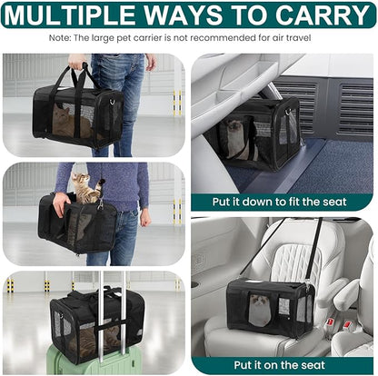 Comfort Carrier-Portable & Breathable Soft-Sided Cat Carrier with Fleece Pad,Lightweight,Collapsible,Durable & Safe Pet Travel Bag with Pockets