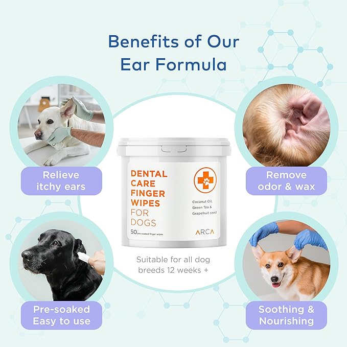 Dental Care Finger Wipes for Dogs - Dog Dental Teeth Cleaning Wipes for Dogs- Pre-Soaked Oral Cleaning Pads- Reduces Plaque, Tartar & Freshen Breath - 50 Disposable Wipes