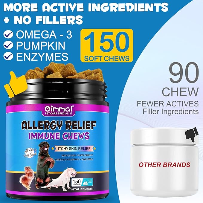 Dog Allergy Relief, Dog Itchy Skin Relief Treats with Fish Oil, Omega 3, Itch Relief Chews for Dogs Seasonal Allergy, Anti Itch for Dogs Allergy Support Supplement (150PCS)