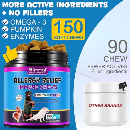 Dog Allergy Relief, Dog Itchy Skin Relief Treats with Fish Oil, Omega 3, Itch Relief Chews for Dogs Seasonal Allergy, Anti Itch for Dogs Allergy Support Supplement (150PCS)