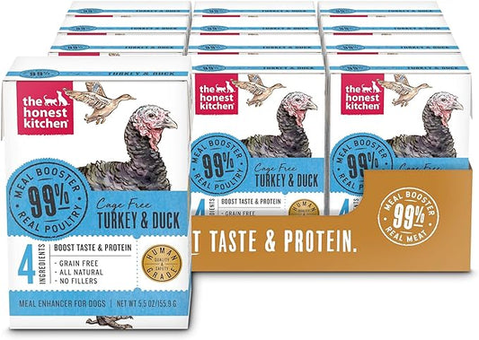 The Honest Kitchen Meal Booster: 99% Turkey & Duck Dog Food Topper, 5.5 oz (Pack of 12)