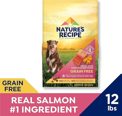 Nature’s Recipe Grain Free Salmon, Sweet Potato & Pumpkin Recipe Dry Dog Food, 12 lb. Bag