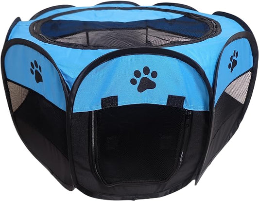 Portable Pet Playpen,Foldable Dog Playpen for Dogs and Cats,Rabbits,Pet Exercise Pet Tents Indoor Outdoor Use (S(28.7" x 28.7" x 16"), Blue)
