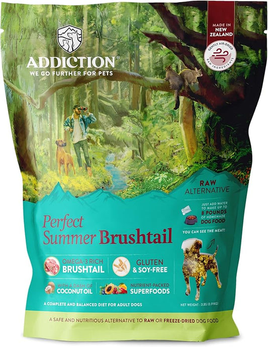 Addiction Perfect Summer Brushtail Raw Alternative Dog Food - Gently Air-Dried Complete Meal or Dog Food Topper for Digestive and Skin and Coat Health, 2 lb
