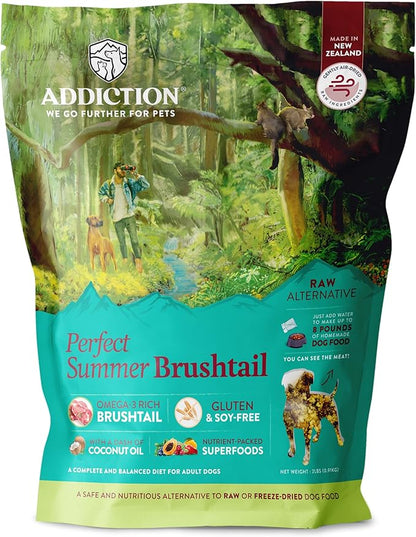 Addiction Perfect Summer Brushtail Raw Alternative Dog Food - Gently Air-Dried Complete Meal or Dog Food Topper for Digestive and Skin and Coat Health, 2 lb