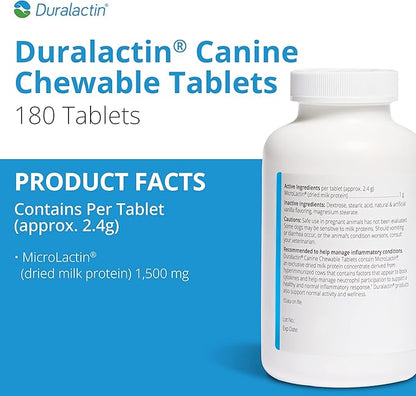 PRN Pharmacal Duralactin Canine Chewable Tablets - Joint Health Supplement for Dogs & Puppies - Contains Milk Protein - Vanilla Flavor - 180 Chews