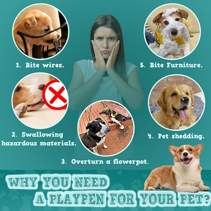 42x42x25.6 Inch Puppy Playpen with Cover, Dog Playpen for Puppies or Small Dogs, Dog Fence Pet Playpen for Indoor & Outdoor, Sturdy Safety Dog Pen with Thickened Fabric, High-Strength Nylon Wire Mesh