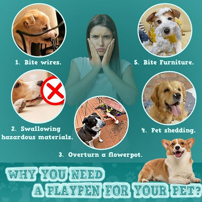 42x42x25.6 Inch Puppy Playpen with Cover, Dog Playpen for Puppies or Small Dogs, Dog Fence Pet Playpen for Indoor & Outdoor, Sturdy Safety Dog Pen with Thickened Fabric, High-Strength Nylon Wire Mesh