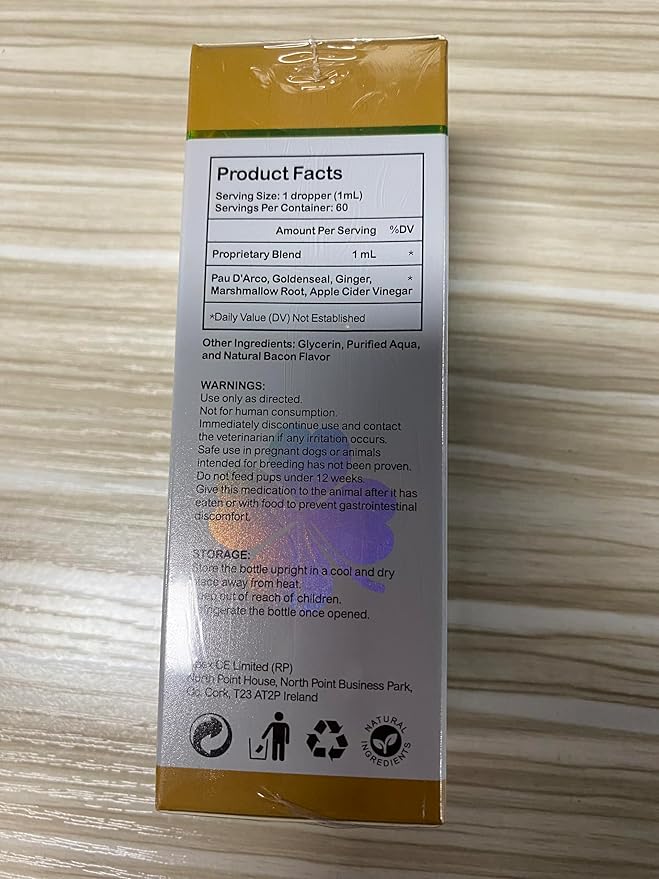 Dog Yeast Infection Treatment, 4 Fl Oz Natural Yeast Infection Treatment for Dogs Supports Dog Skin Itch Relief, Dog Ear Infection & Allergy Relief, Pet Supplies Dog Ear Care, Bacon Flavor - 2 x 60ml