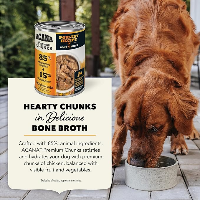 ACANA Premium Chunks Wet Dog Food, Poultry Recipe in Chicken and Turkey Bone Broth, 12.8oz (Case of 12)