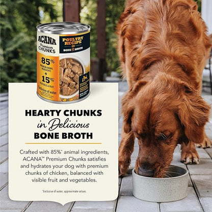 ACANA Premium Chunks Wet Dog Food, Poultry Recipe in Chicken and Turkey Bone Broth, 12.8oz (Case of 12)