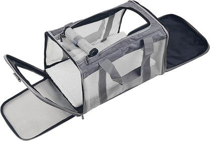 Cat Dog Carrier for Small Medium Cats Pet Carrier Bag for Cats Puppies Portable Cat Carrier Soft Pet Travel Carrier for Cats Cat Bag Carrier Airline Approved Dog Cat Carrier (Large, Grey)