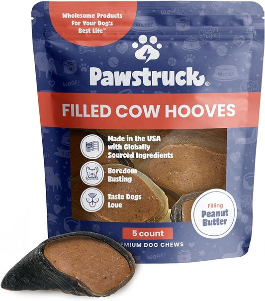 Pawstruck Peanut Butter Filled Cow Hooves for Dogs - Made in The USA Dog Dental Treats & Dog Chews Beef Hoof - 5 Count - Packaging May Vary