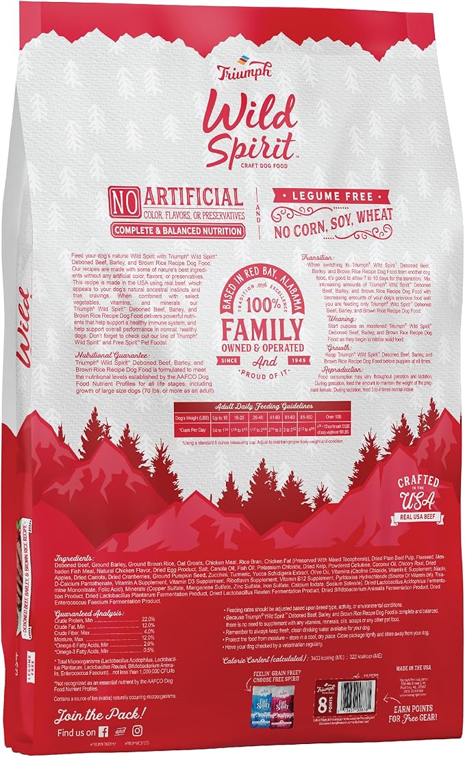 Triumph Wild Spirit Beef, Barley & Brown Rice Recipe Dry Dog Food, 30 LB