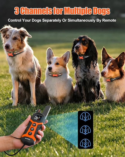 Dog Shock Collar for 2 Dogs- 4000Ft Waterproof Dog Training Collar with Remote for 5-120lbs Small Medium Large Dogs, 3 Channels, Rechargeable E Collars with Beep Vibration Safe Shock Modes (Orange)