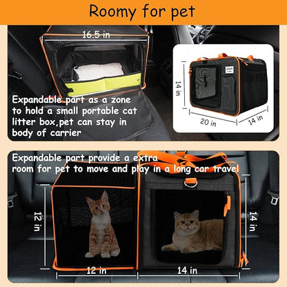 20 x 14 x 14 inches expandable pet carrier for 1 large cat Under 25 lbs,2 medium cats/rabbits 20 lbs+, 1 small dog under 15 lbs,cat Crate/Bag for short trip/long distance car Travel