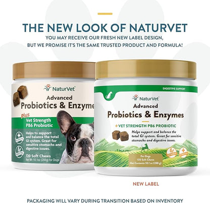 Veterinarian Strength Advanced Probiotics, Healthy Enzymes and PB6 Probiotic Supplement For Your Dogs Stomach, Intestine, Digestion and GI Tract health, Made by NaturVet, 120 Soft Chews
