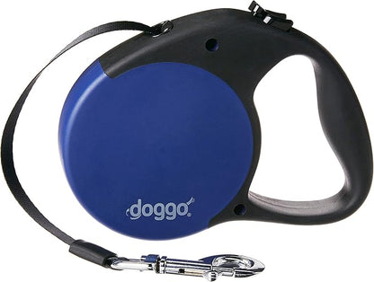 doggo Everyday Retractable Dog Leash, 16' Long Belt, Large for Dogs Up to 110 lbs, Blue with Black Soft Grip Handle