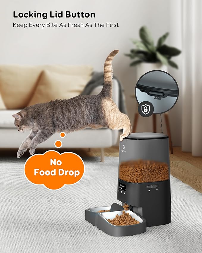 Wifi 5L Automatic Cat Food Dispenser for 2 Cats, Automatic Cat Feeder, 48 Portions 6 Meals Per Day, Memory Function, 10s Meal Call, Timed Feeder for Cats Dogs, by Garfeur