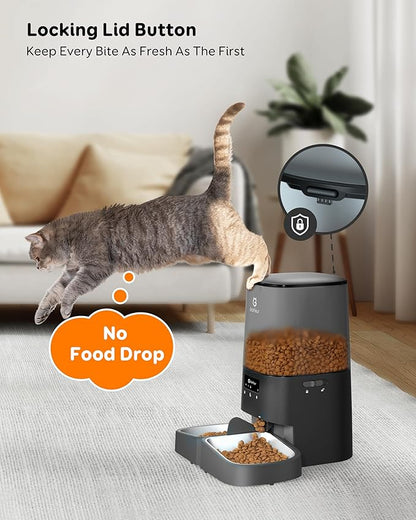 Wifi 5L Automatic Cat Food Dispenser for 2 Cats, Automatic Cat Feeder, 48 Portions 6 Meals Per Day, Memory Function, 10s Meal Call, Timed Feeder for Cats Dogs, by Garfeur