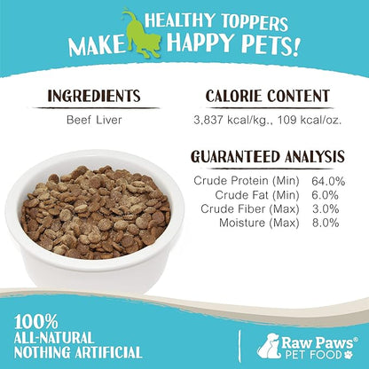 Raw Paws Boost Pet Food Topper Freeze-Dried Beef Liver, 3.2-oz, Made in USA, Dog Food Toppers for Picky Eaters, Cat Gravy Dog Gravy Topper for Dry Food, Beef Liver Sprinkles for Dogs, Cat Food Toppers