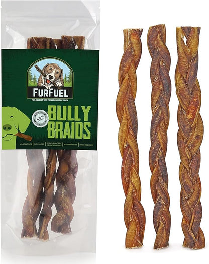 Braided Bully Sticks Variety Pack for Dogs - Suitable for Small, Medium, and Large Breeds – 3 Pack of 12-Inch Dog Bully Sticks - Low Odor, All-Natural Chew (12 Inch, 3 Count)