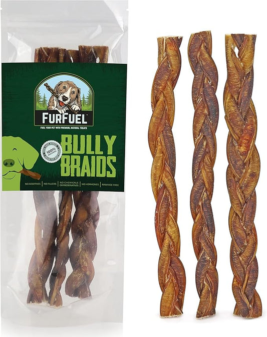 Braided Bully Sticks Variety Pack for Dogs - Suitable for Small, Medium, and Large Breeds – 3 Pack of 12-Inch Dog Bully Sticks - Low Odor, All-Natural Chew (12 Inch, 3 Count)