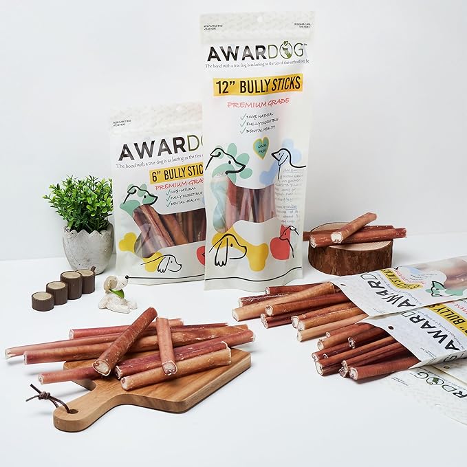 100% Natural 6" Bully Sticks [Standard Thickness] (Beef, 6-inch Standard Bully Sticks-6pcs)