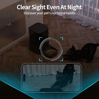 DOGNESS Automatic 11L Dog Feeder with Ultra wide angle HD night vision Camera, Dog Feeder with APP Control, Automatic Dog Feeder Support 2.4G WiFi, 5000 mAh Battery and Plug-in Power (Black)