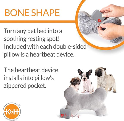 K&H Pet Products Mother's Heartbeat Calming Dog Toy Bone Pillow Gray Small Breed Heartbeat 8 Inch