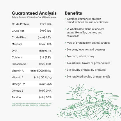 Open Farm Ancient Grains Dry Dog Food, Humanely Raised Meat Recipe with Wholesome Grains and No Artificial Flavors or Preservatives (Harvest Chicken Ancient Grain, 11 Pound (Pack of 1))